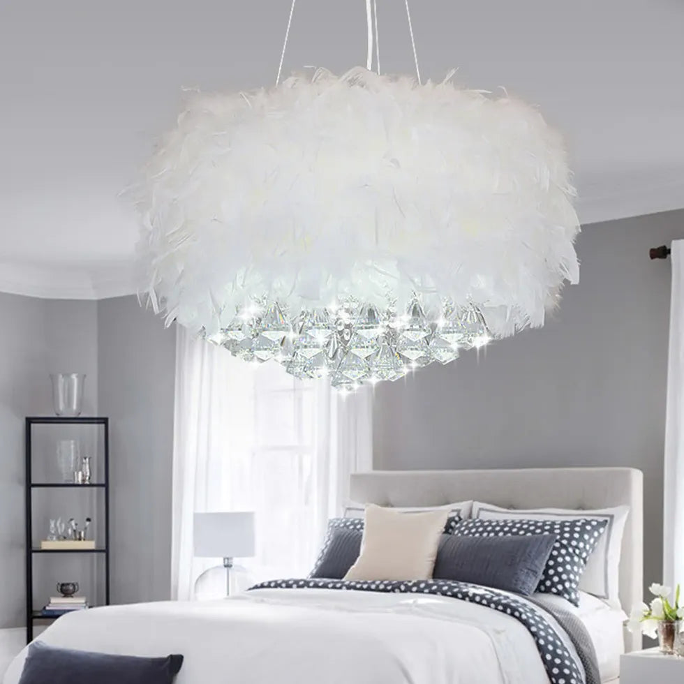 White Feather crystal Bedroom chandelier