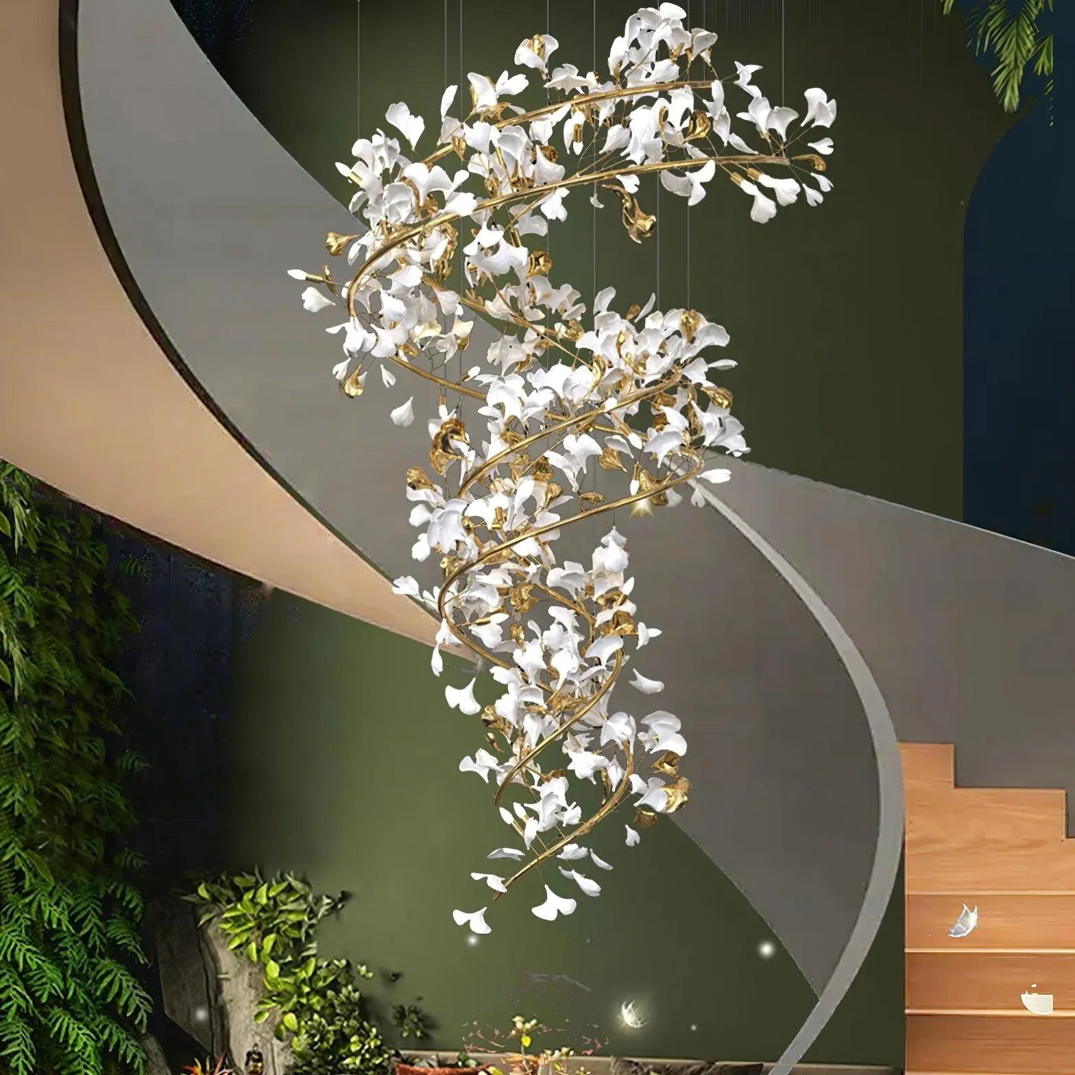 Kronleuchter Treppenhaus im eleganten Ginkgo-Design