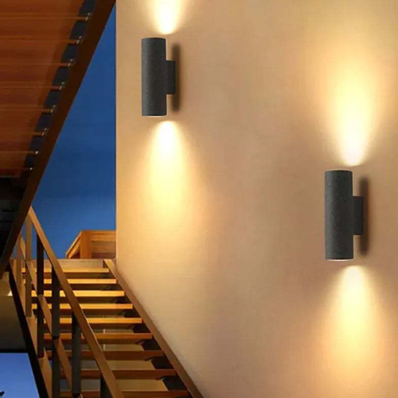 Textured Cylinder Outdoor Up and Down Wall Lights