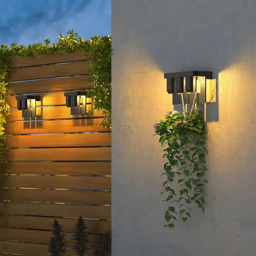 Grid Geometric Led Solar Outdoor Wall Lights