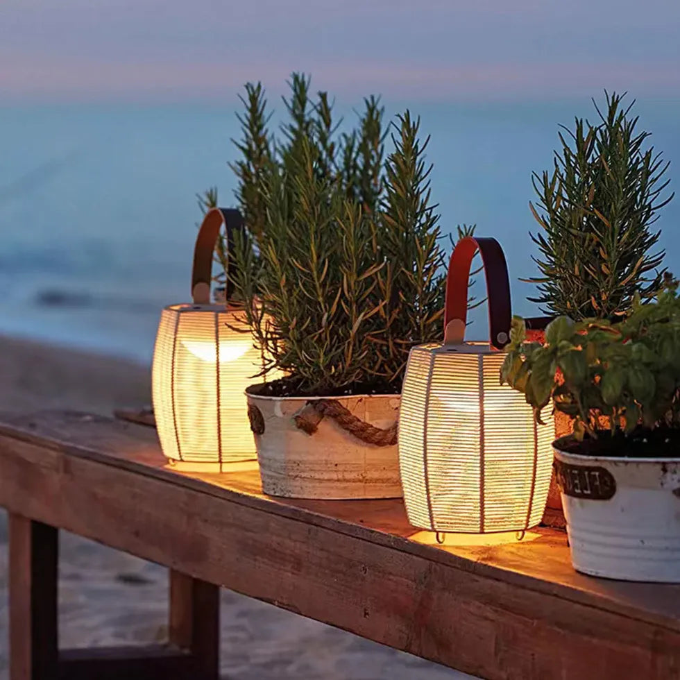 Handle Rattan Lantern Outdoor Floor lamps