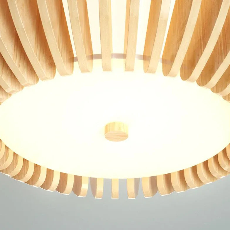 Pastoral Stripes Bedroom Wooden Flush Ceiling Lights