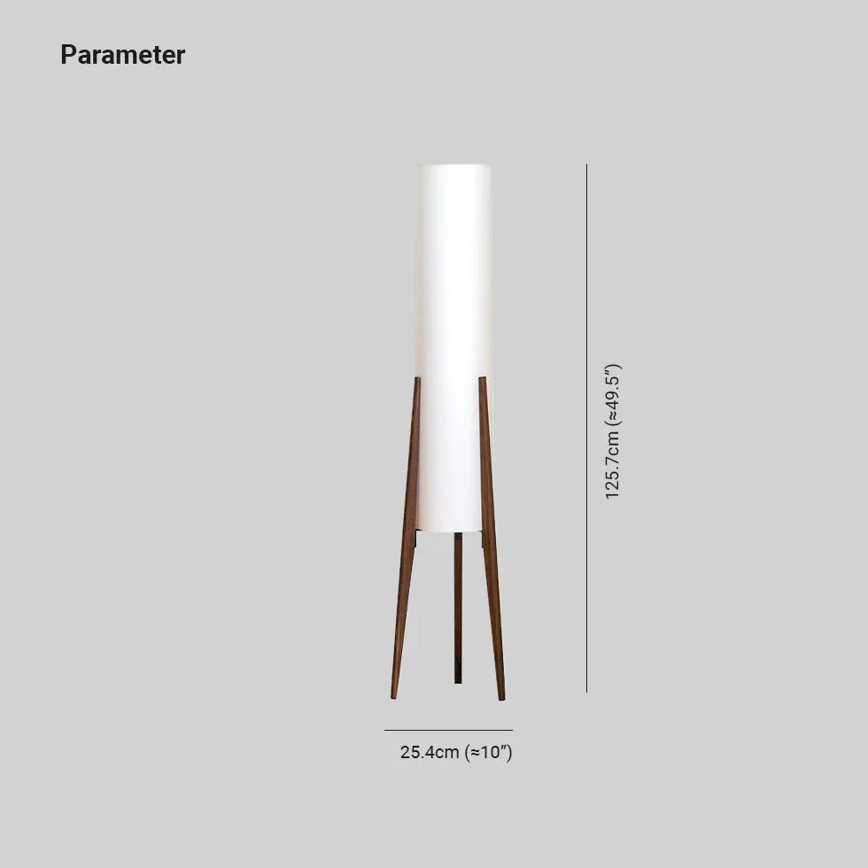 Zylindrische Stehlampe mit Holzständer