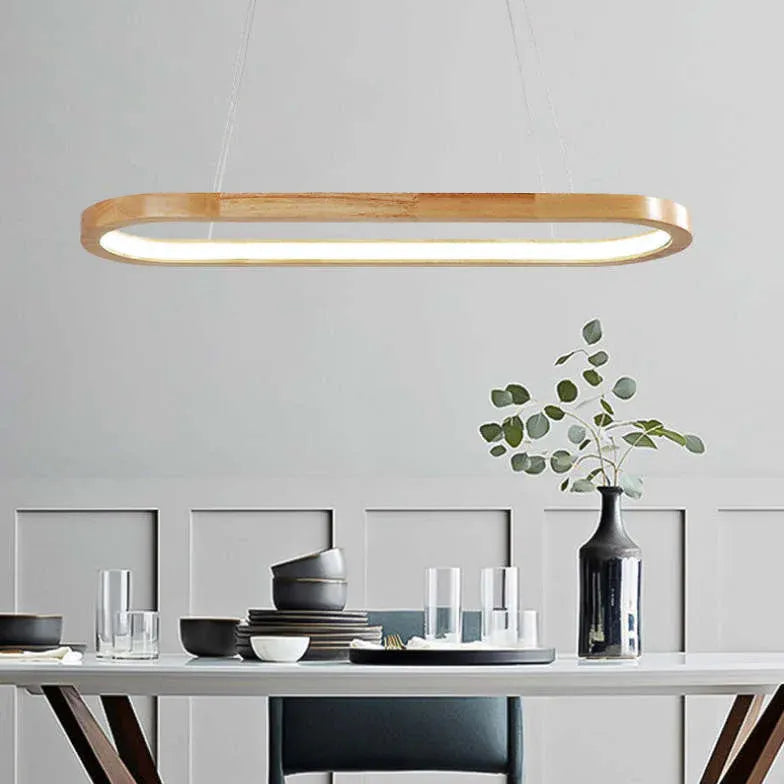 Oval Wooden Minimalist Dining Room Pendant Light