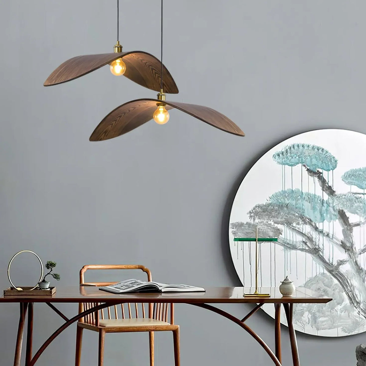 Streamlined Waves Vintage Wooden Pendant Light