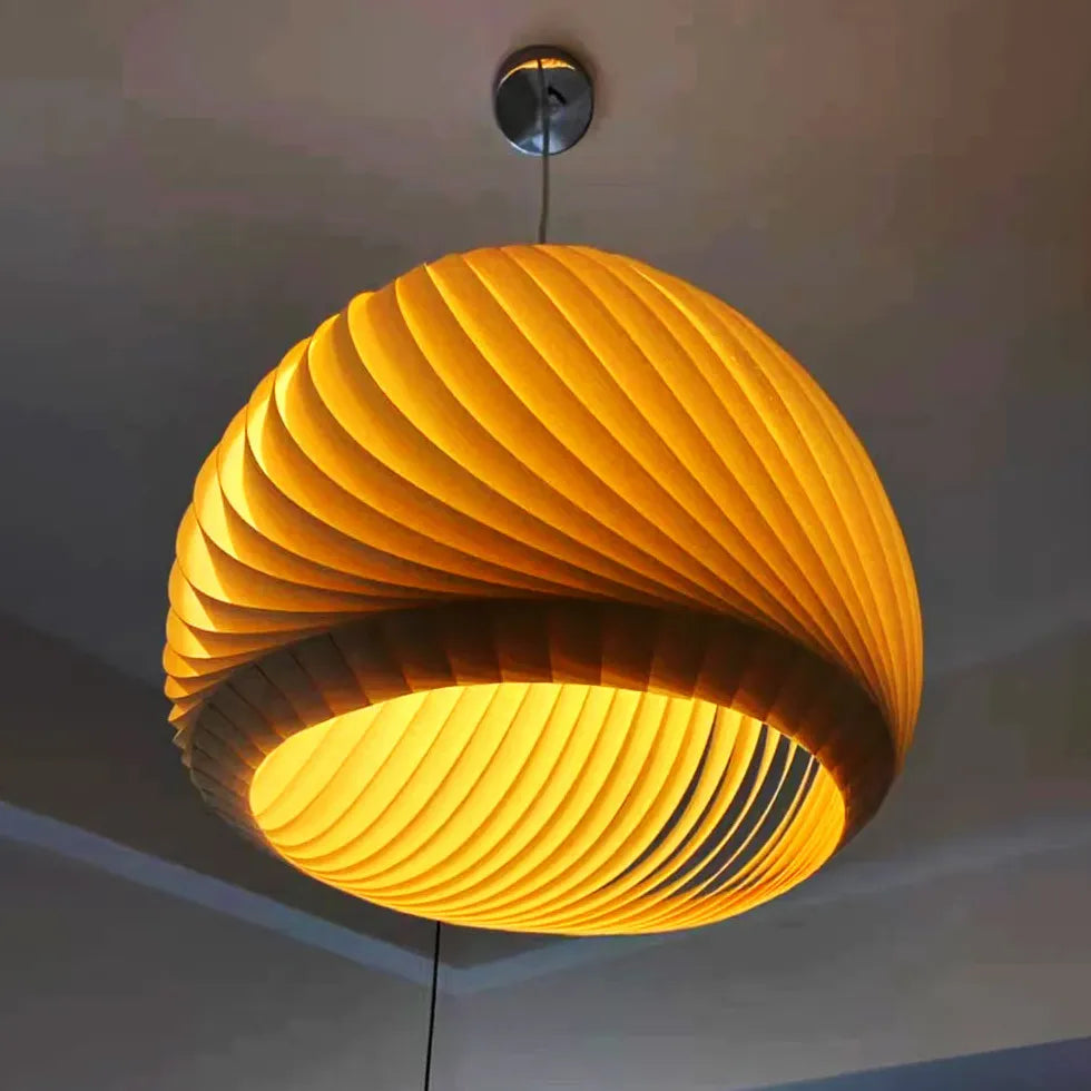 Hemispherical Spiral Wooden Pendant Light