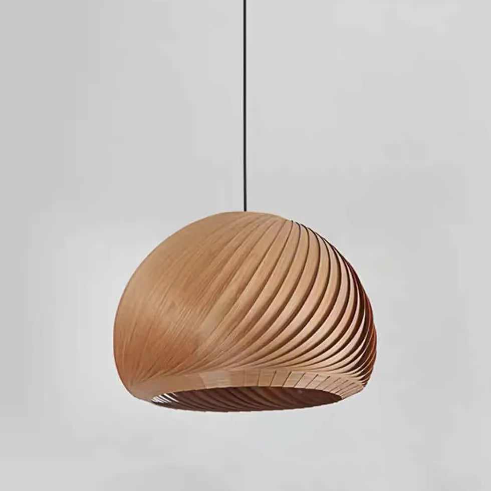 Hemispherical Spiral Wooden Pendant Light