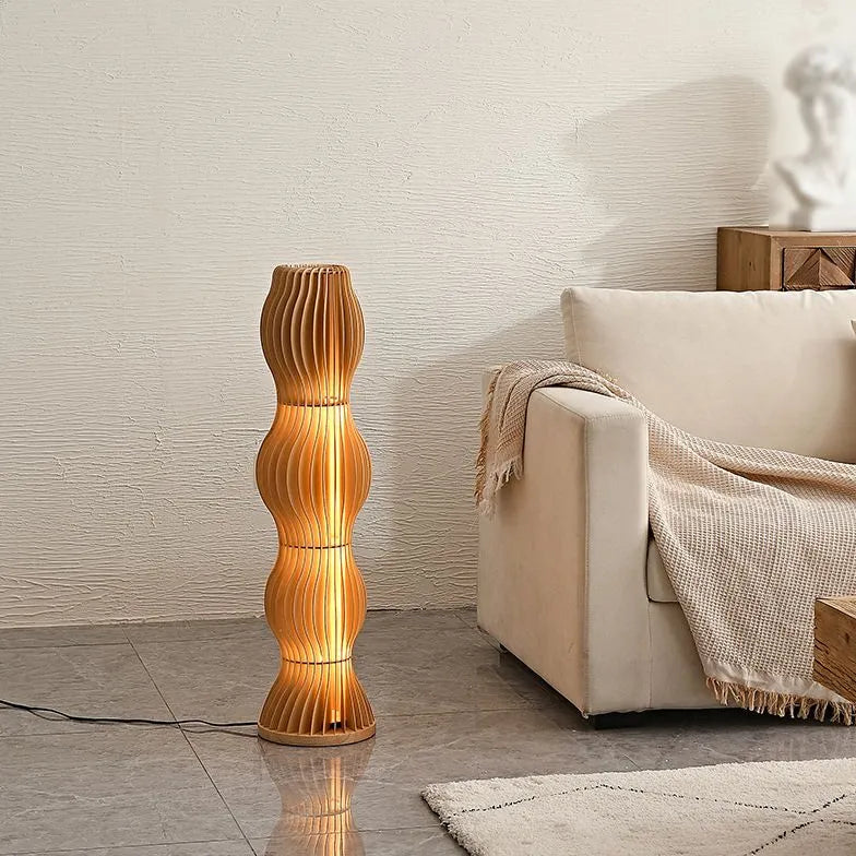 Wooden Wave-Shaped Sculptural Floor Lamp