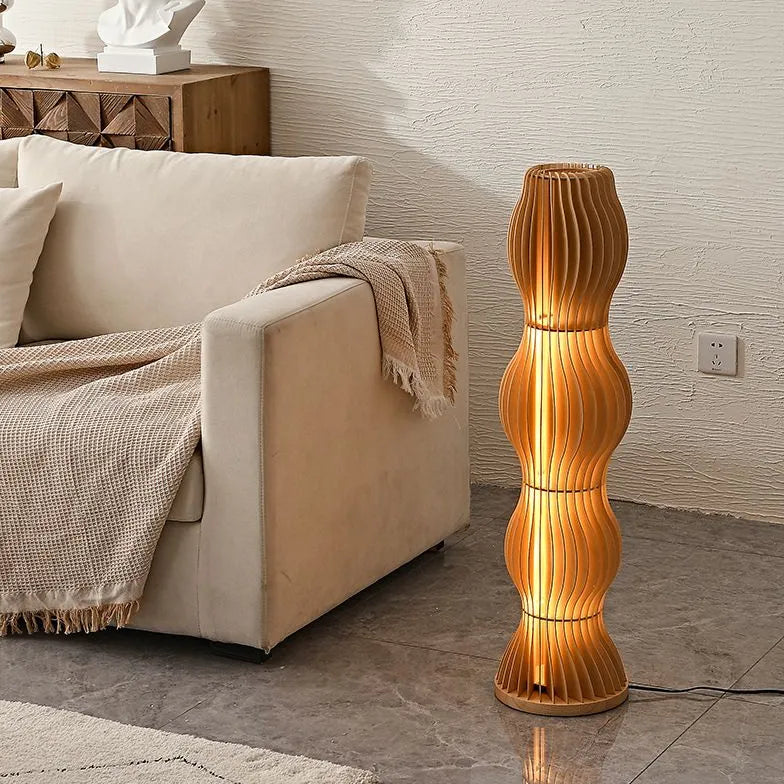 Wooden Wave-Shaped Sculptural Floor Lamp