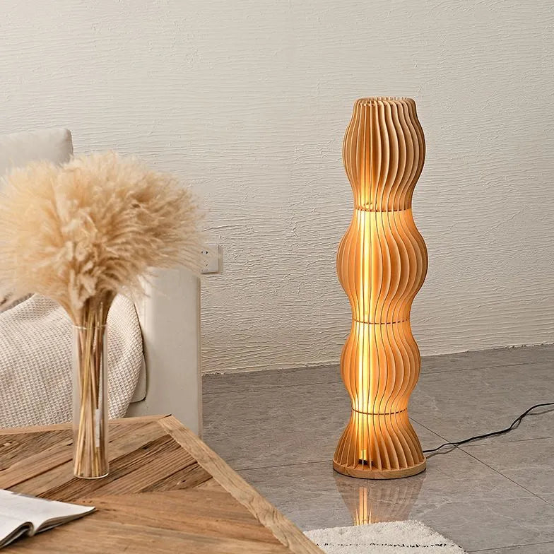 Wooden Wave-Shaped Sculptural Floor Lamp