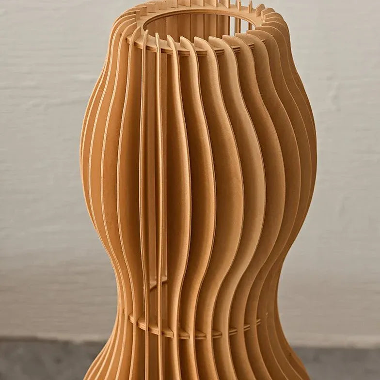 Wooden Wave-Shaped Sculptural Floor Lamp