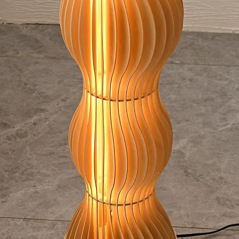 Wooden Wave-Shaped Sculptural Floor Lamp