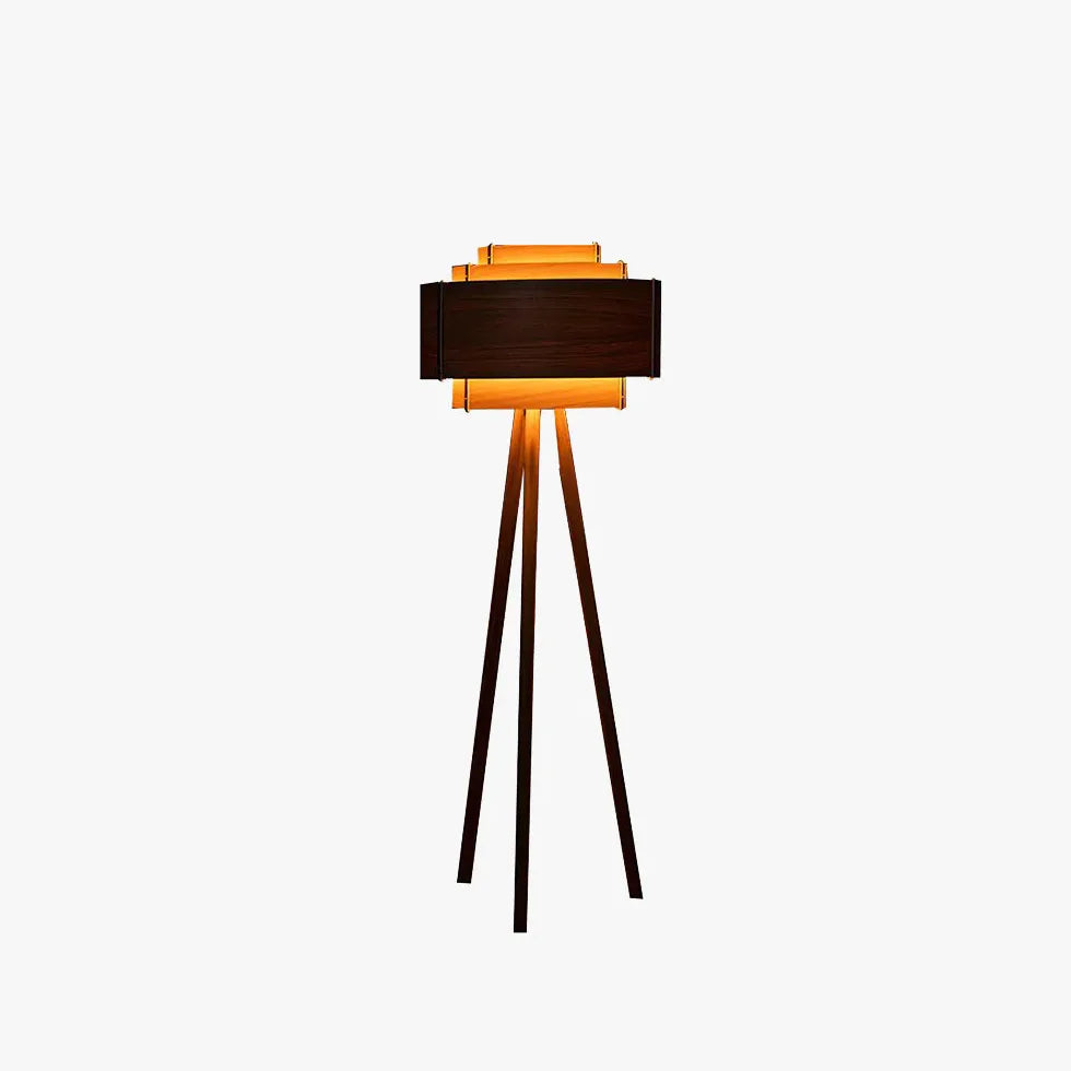 Brown Cylindrical Tripod Floor Lamp for Bedroom