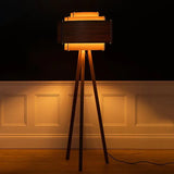 Brown Cylindrical Tripod Floor Lamp for Bedroom