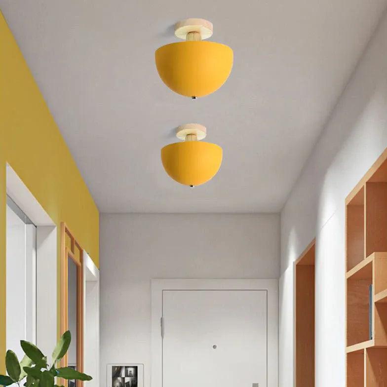 Hemispherical Corridor Wooden Ceiling Light