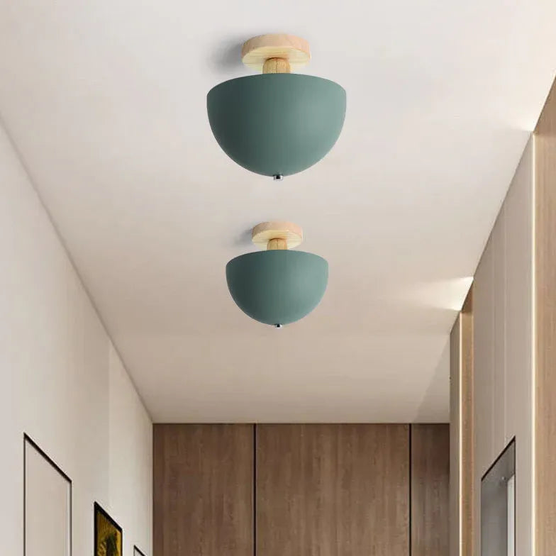 Hemispherical Corridor Wooden Ceiling Light