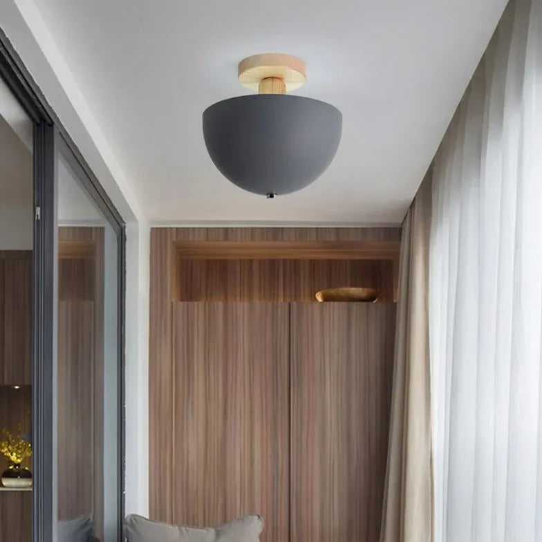 Hemispherical Corridor Wooden Ceiling Light