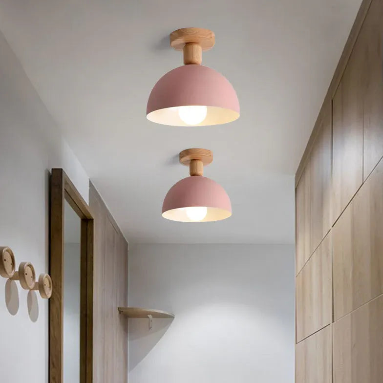 Hemispherical Corridor Wooden Ceiling Light