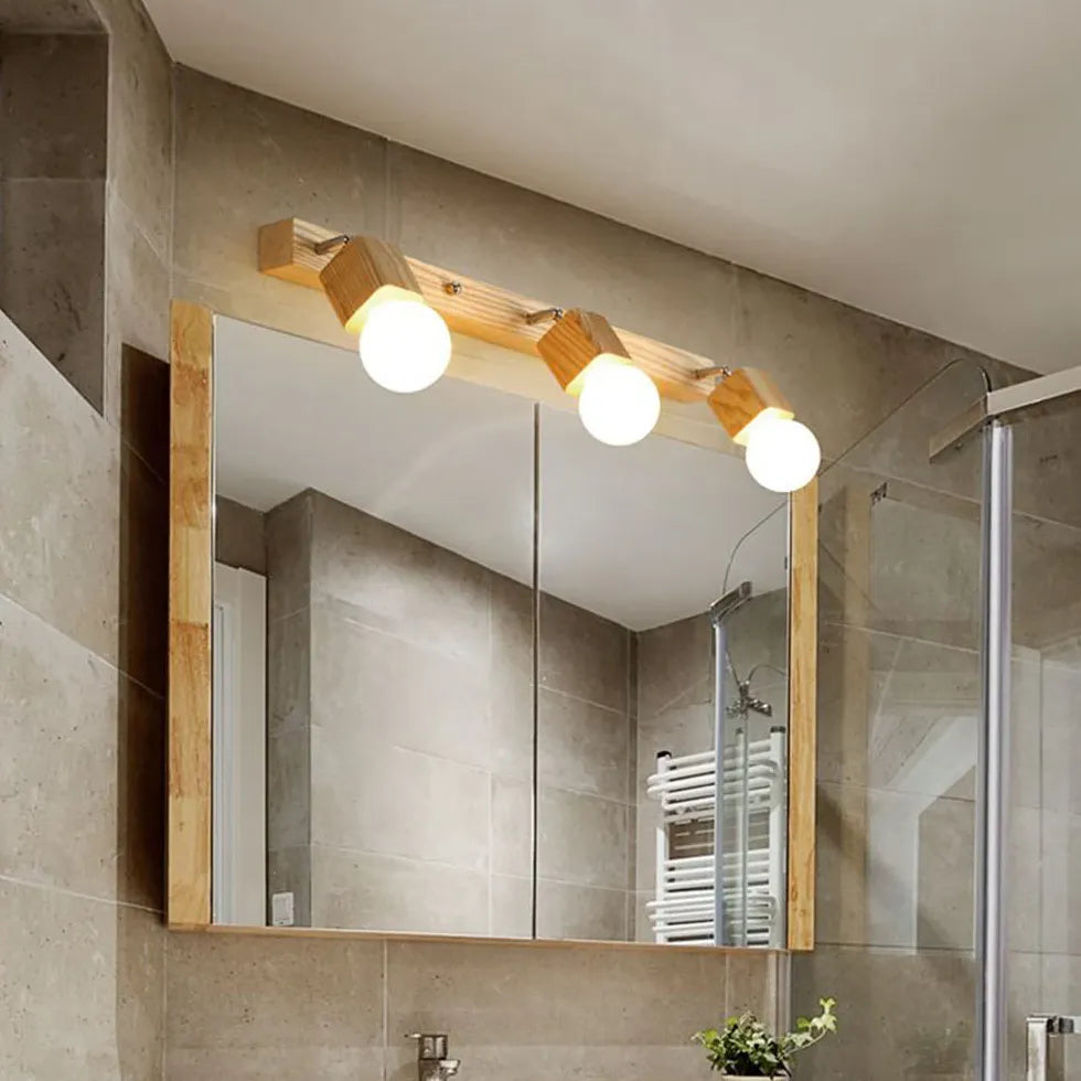 Square Globe Wooden Bathroom Spotlights