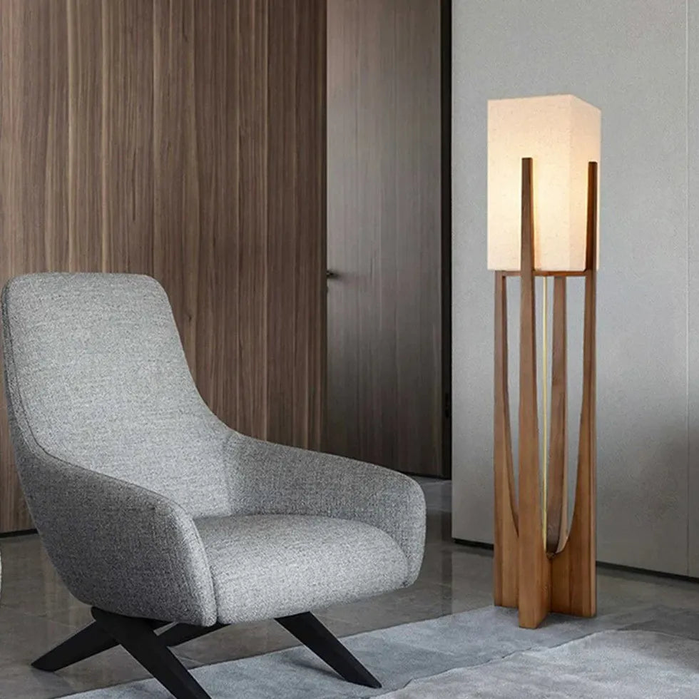 Wooden Frame Square Modern Floor Lamp