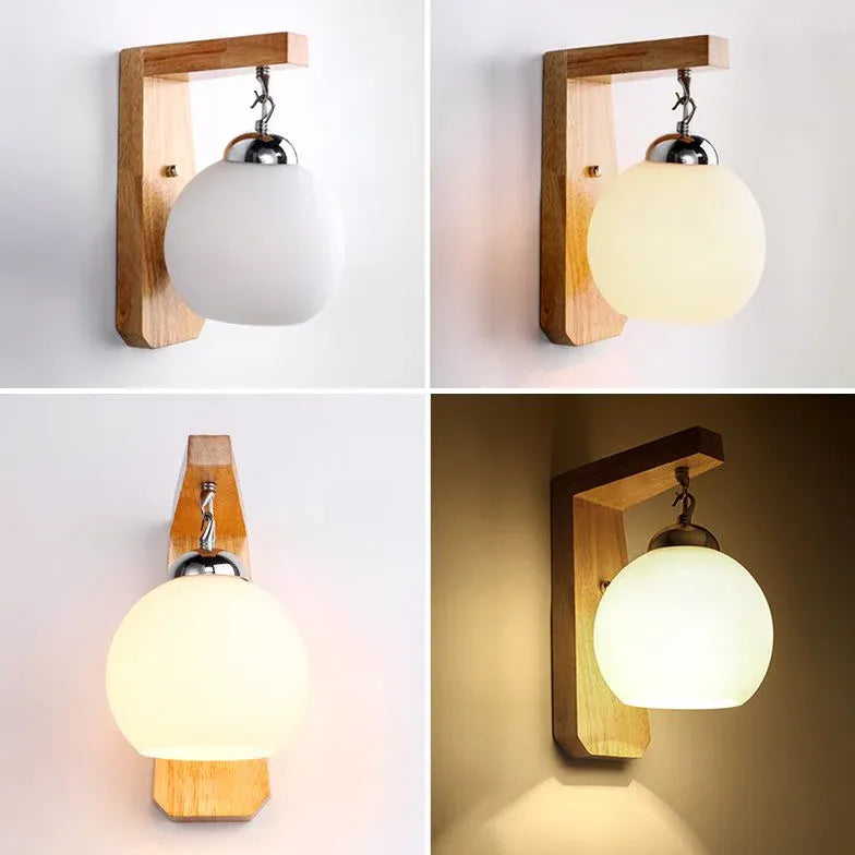 Nordic Minimalist Wooden Glass Modern Wall Lights