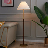 Cone-Shaped Vintage Table Lamp with Wooden Pole