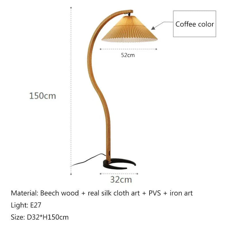 Hölzerne geschwungene Stoff Schlafzimmerstehlampe