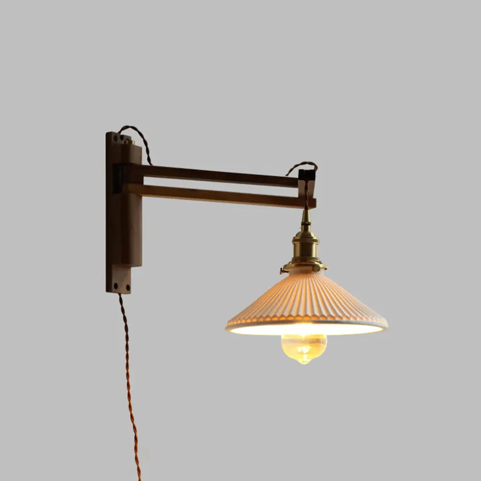 Walnut Glass Vintage Plug in Wall Lights