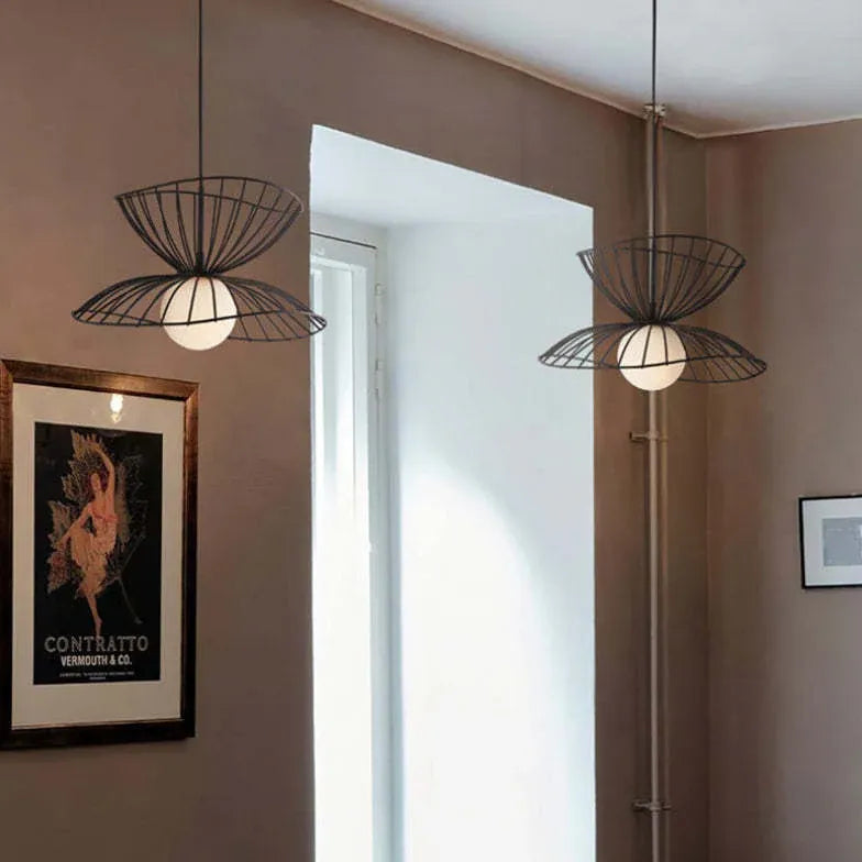 Double-Layer Metal Wire Petal-Shaped Pendant Light