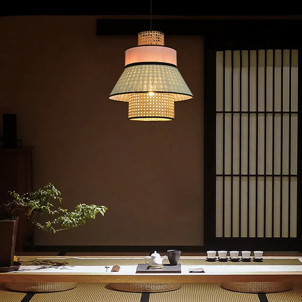 Pendelleuchte Korbgeflecht japanischer Stil farbenfrohes Design - Clowas.de