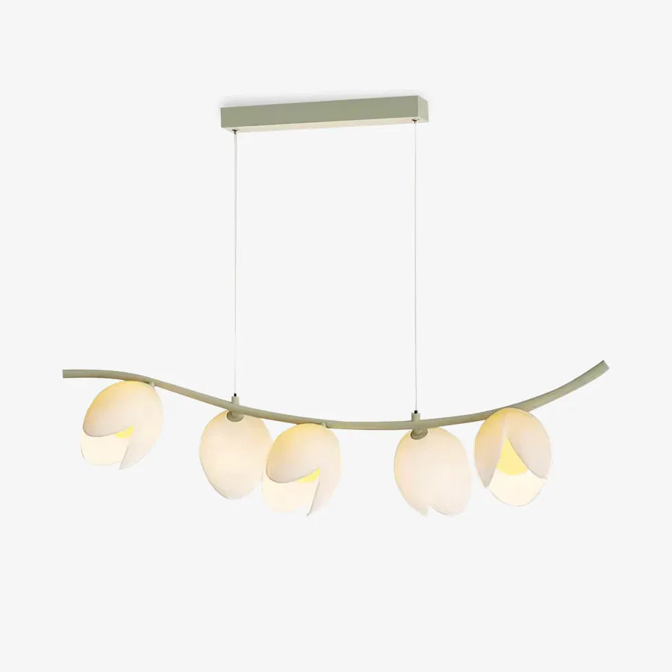 Multi-Head White Flower Horizontal Pendant Light