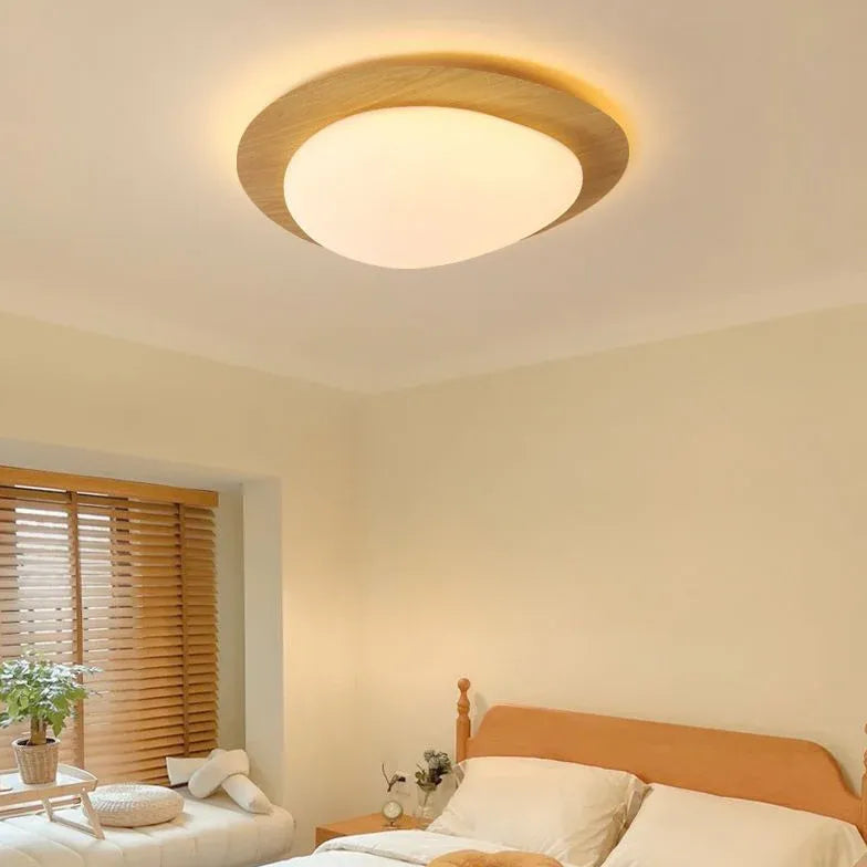 Round Minimalist Ceiling Light with Wooden Frame