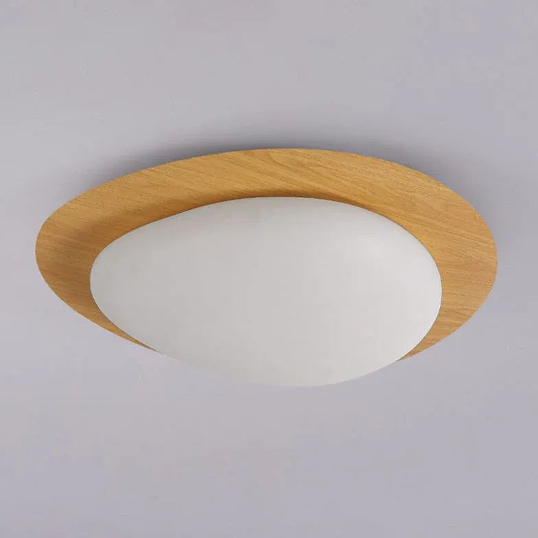 Round Minimalist Ceiling Light with Wooden Frame