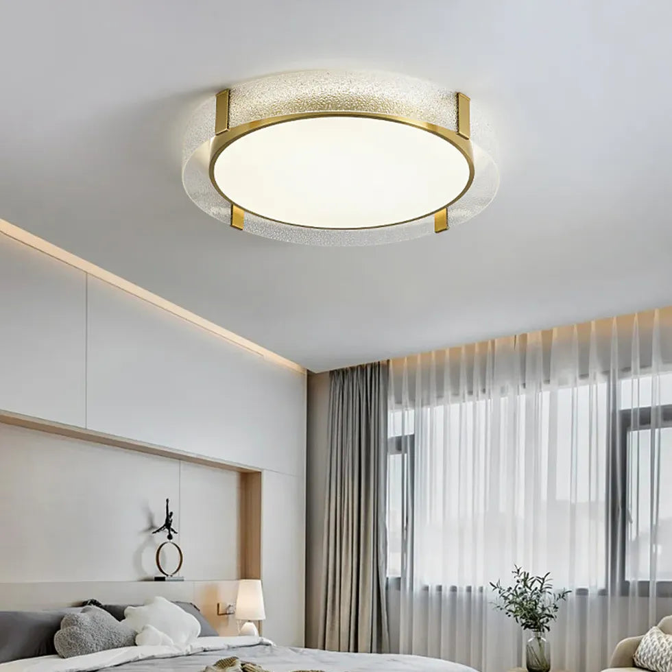 Round Glass Framed Ceiling Light for Bedroom