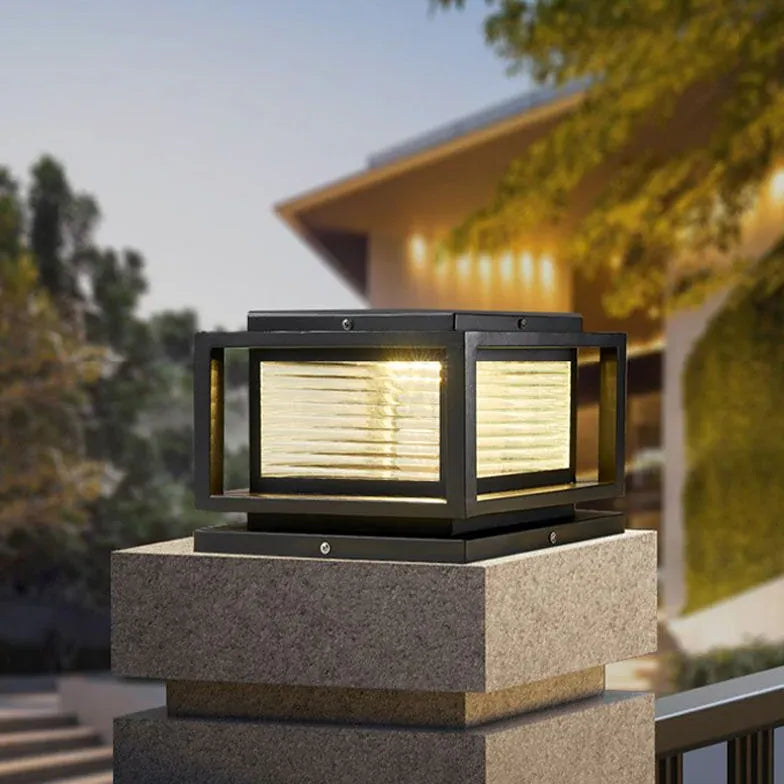 Textured Glass Rectangular Solar Outdoor Pillar Lights