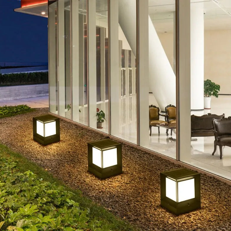 Frosted Glass Square Solar Outdoor Pillar Lights