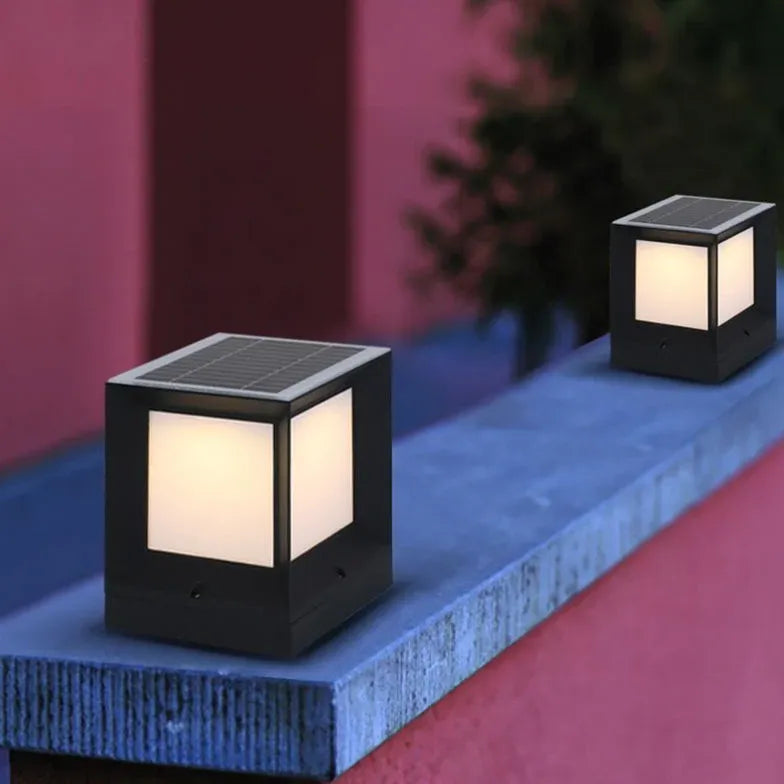 Frosted Glass Square Solar Outdoor Pillar Lights