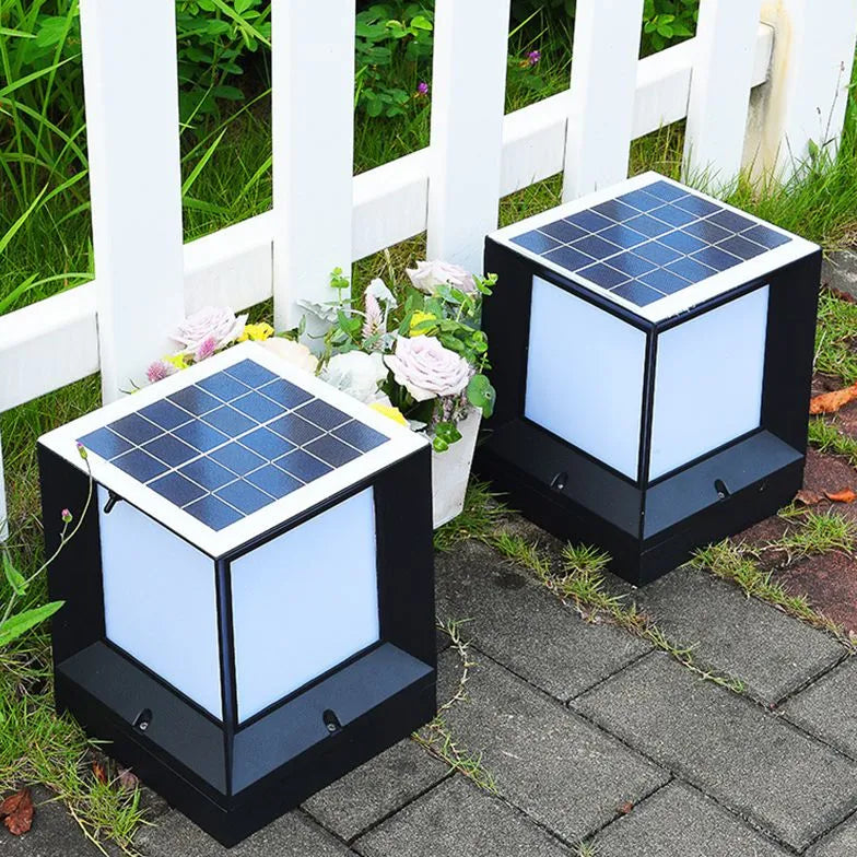 Frosted Glass Square Solar Outdoor Pillar Lights