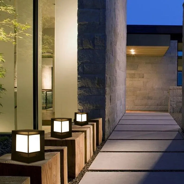 Frosted Glass Square Solar Outdoor Pillar Lights