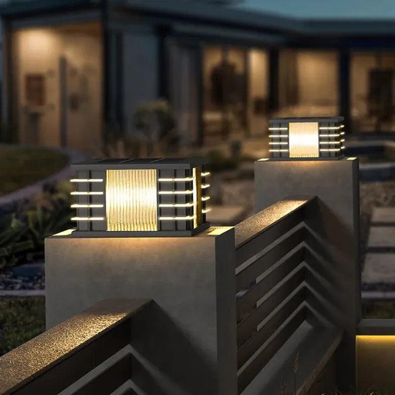 Square Black Solar Outdoor Pillar Lights