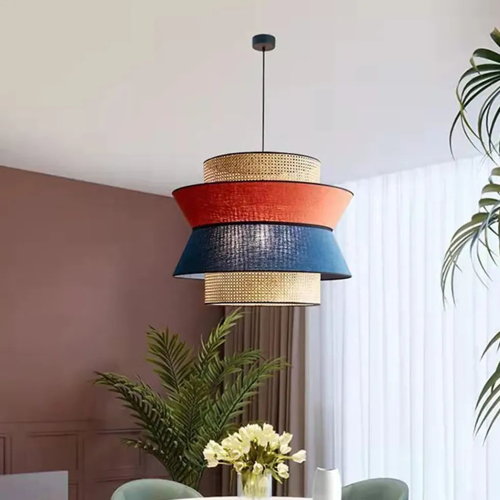 Multi-Layer Colorful Rattan and PVC Pendant Light