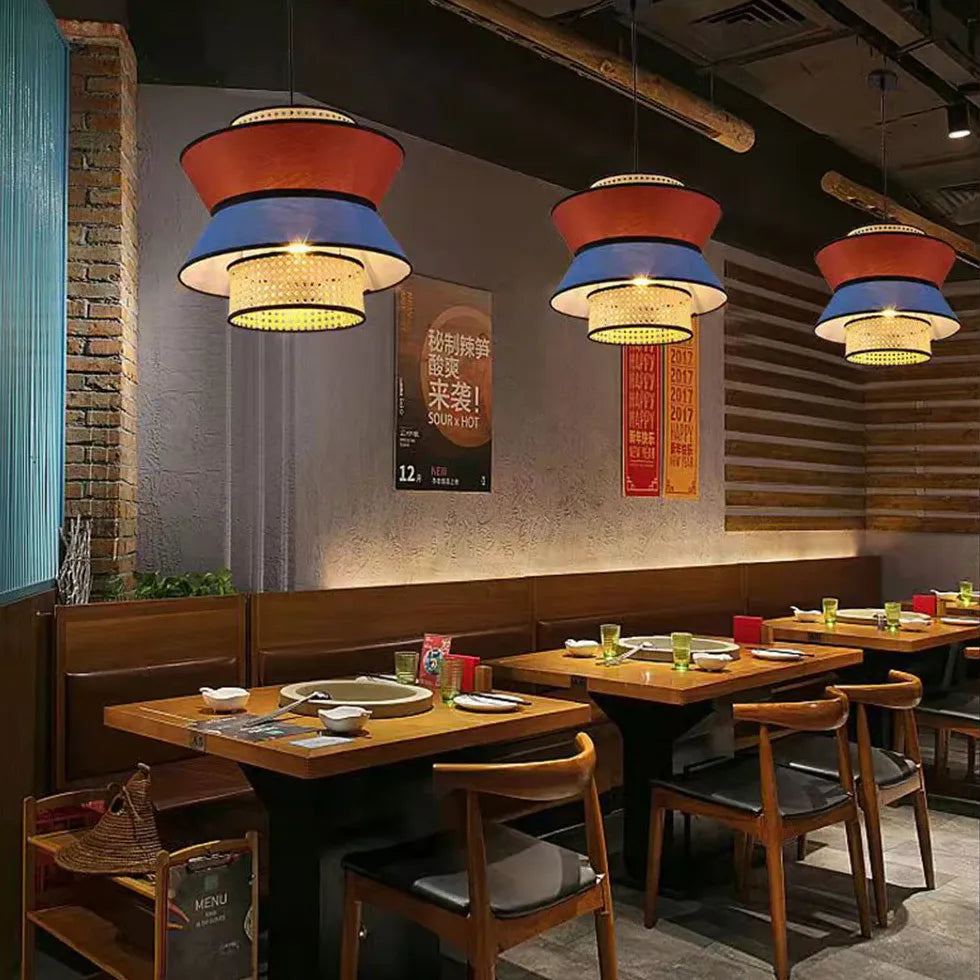 Multi-Layer Colorful Rattan and PVC Pendant Light