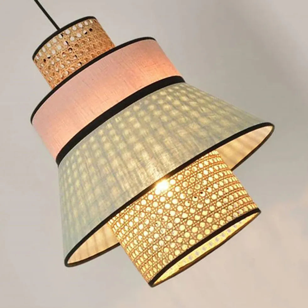 Conical Colorful Multi-Layer Rattan Pendant Light