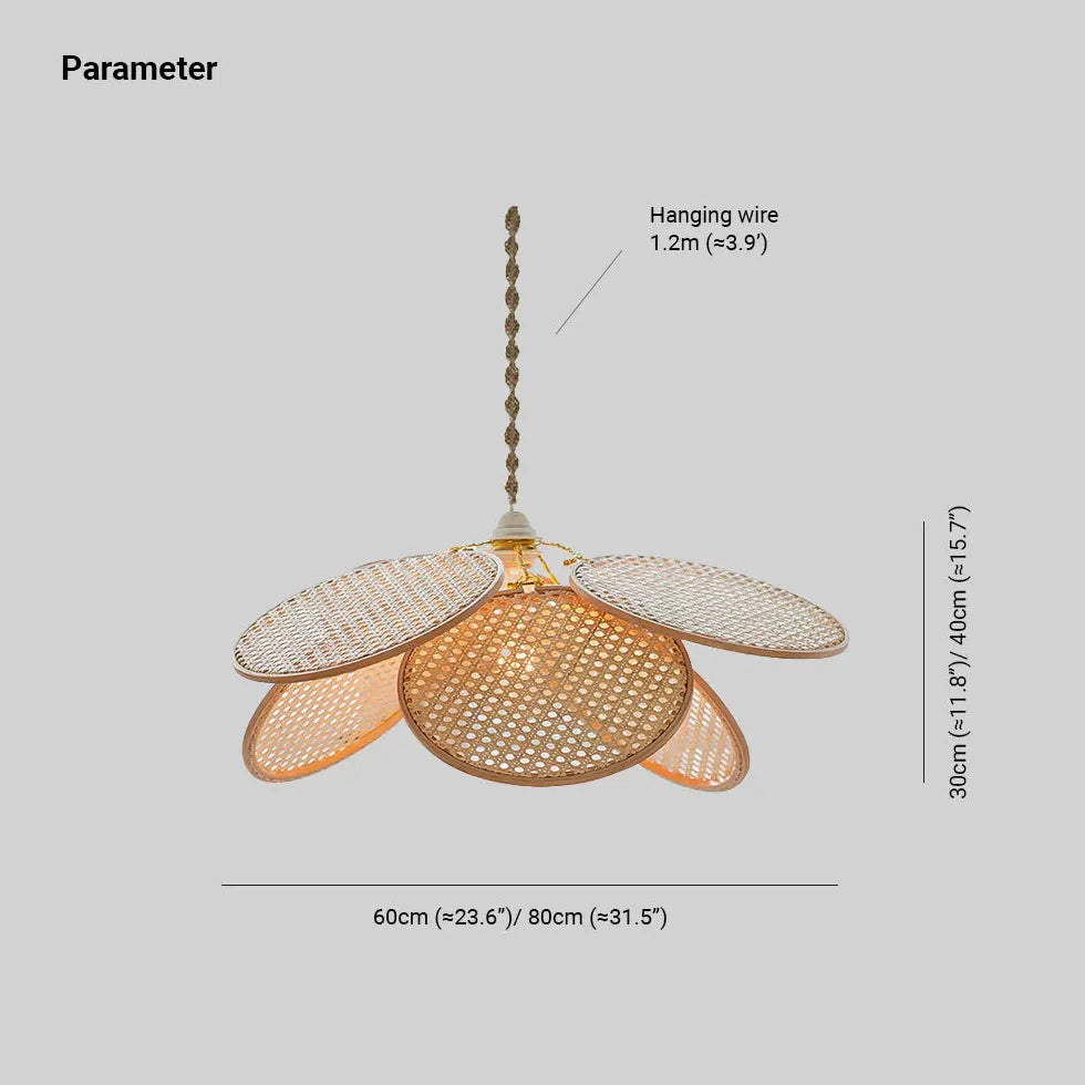 Rattan Disc Petal-Shaped Pendant Light