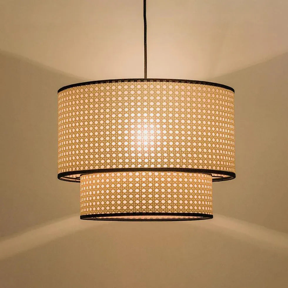 Rattan Double Concentric Circle Pendant Light