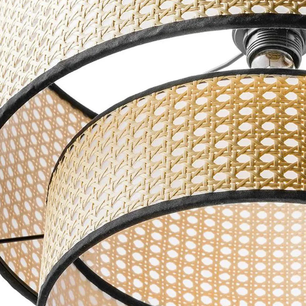 Rattan Double Concentric Circle Pendant Light