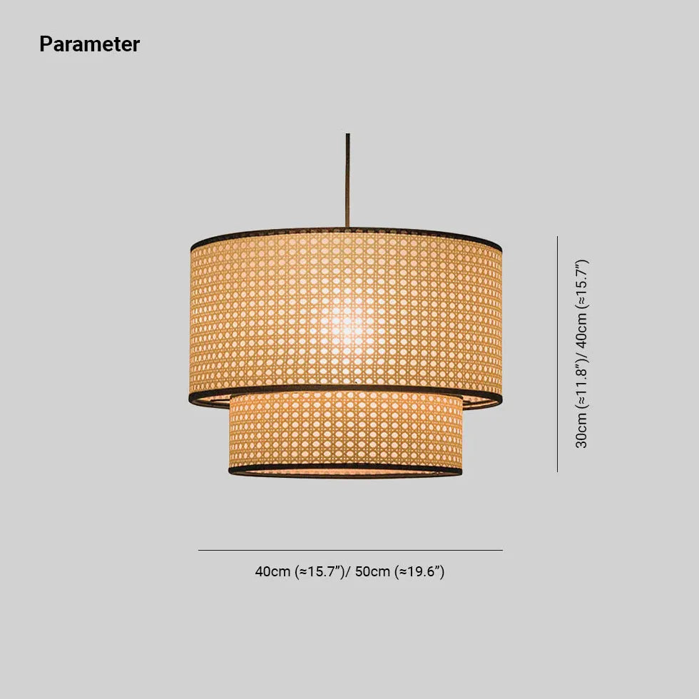 Rattan Double Concentric Circle Pendant Light