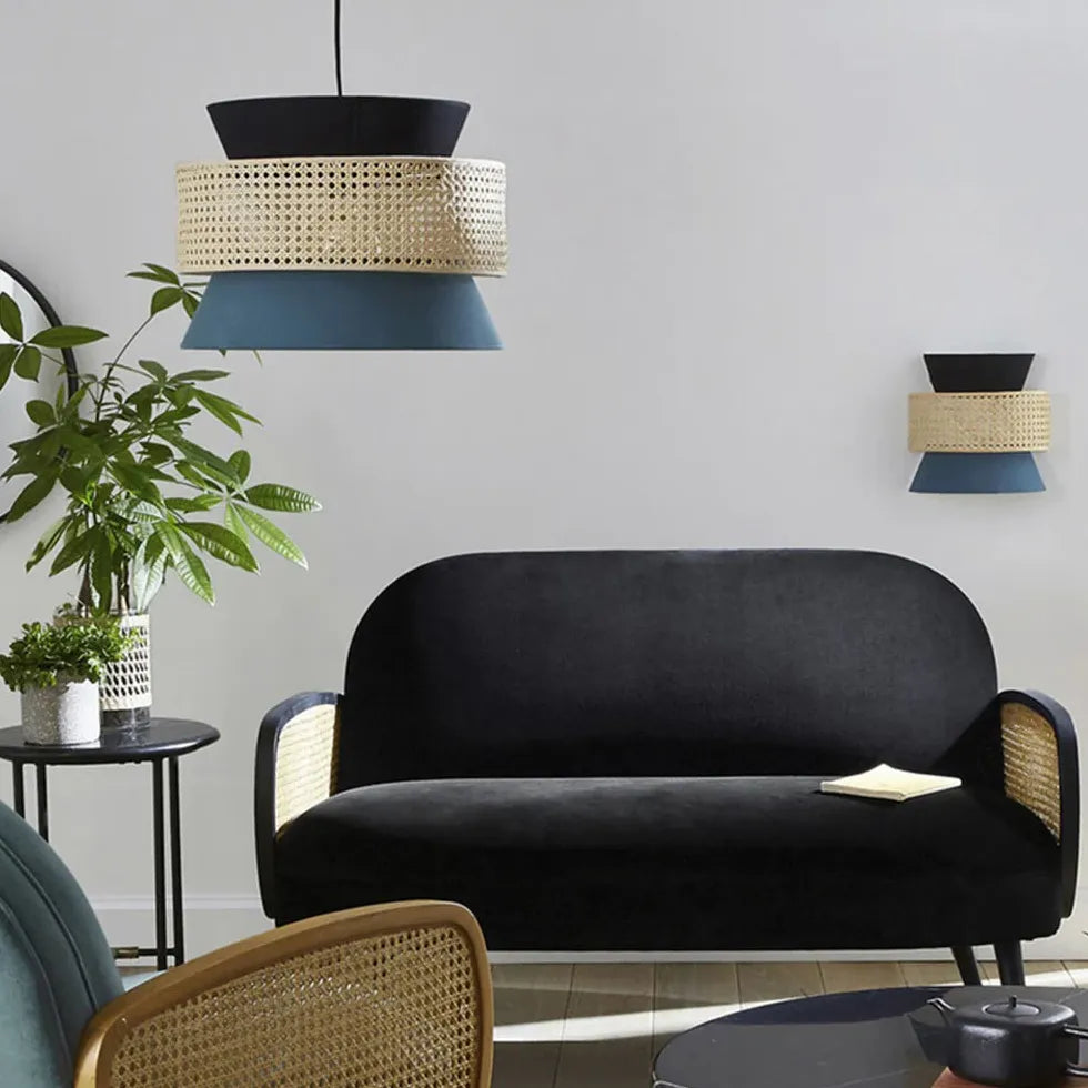 Two-Layer Rattan Cylindrical Pendant Light