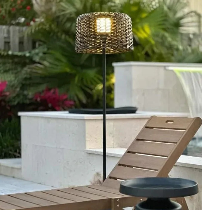 Hand Woven Rattan Outdoor Solar Floor Lamp