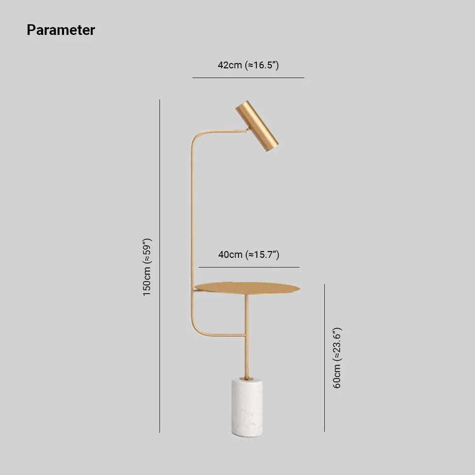 Minimalistische Goldstehlampe mit Tisch